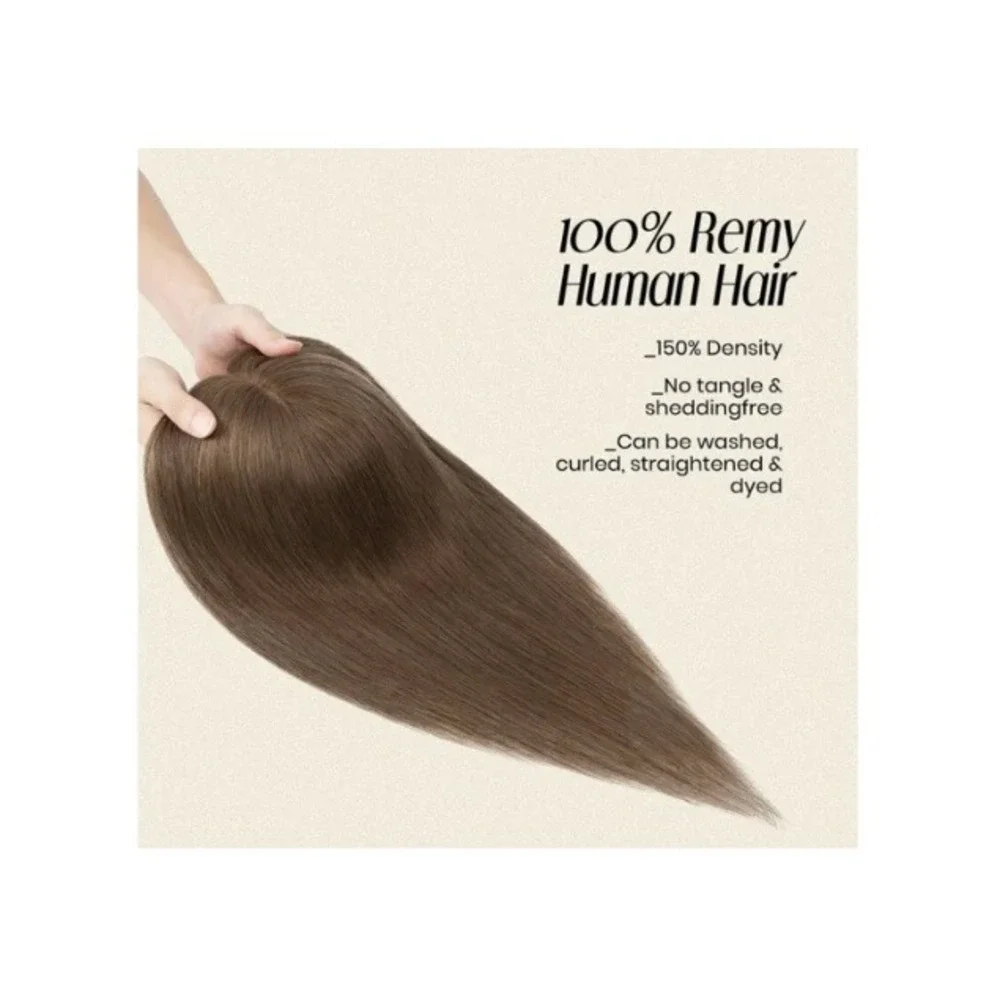 MY-LADY Human Hair Topper 8 Inch Medium Brown 150% Density Silk Base Hairpiece